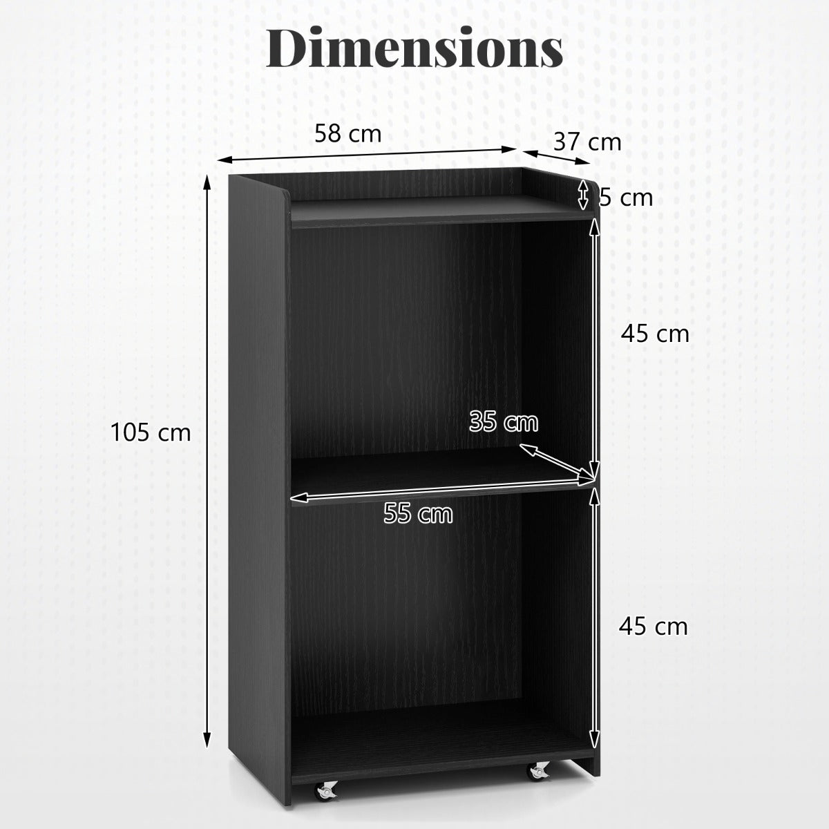 Rolling Lectern Stand with 2 Storage Shelves and 4 Universal Casters-Black