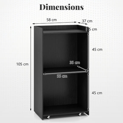 Rolling Lectern Stand with 2 Storage Shelves and 4 Universal Casters-Black