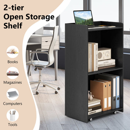 Rolling Podium Stand with 2 Shelves and Lockable Wheels-Black