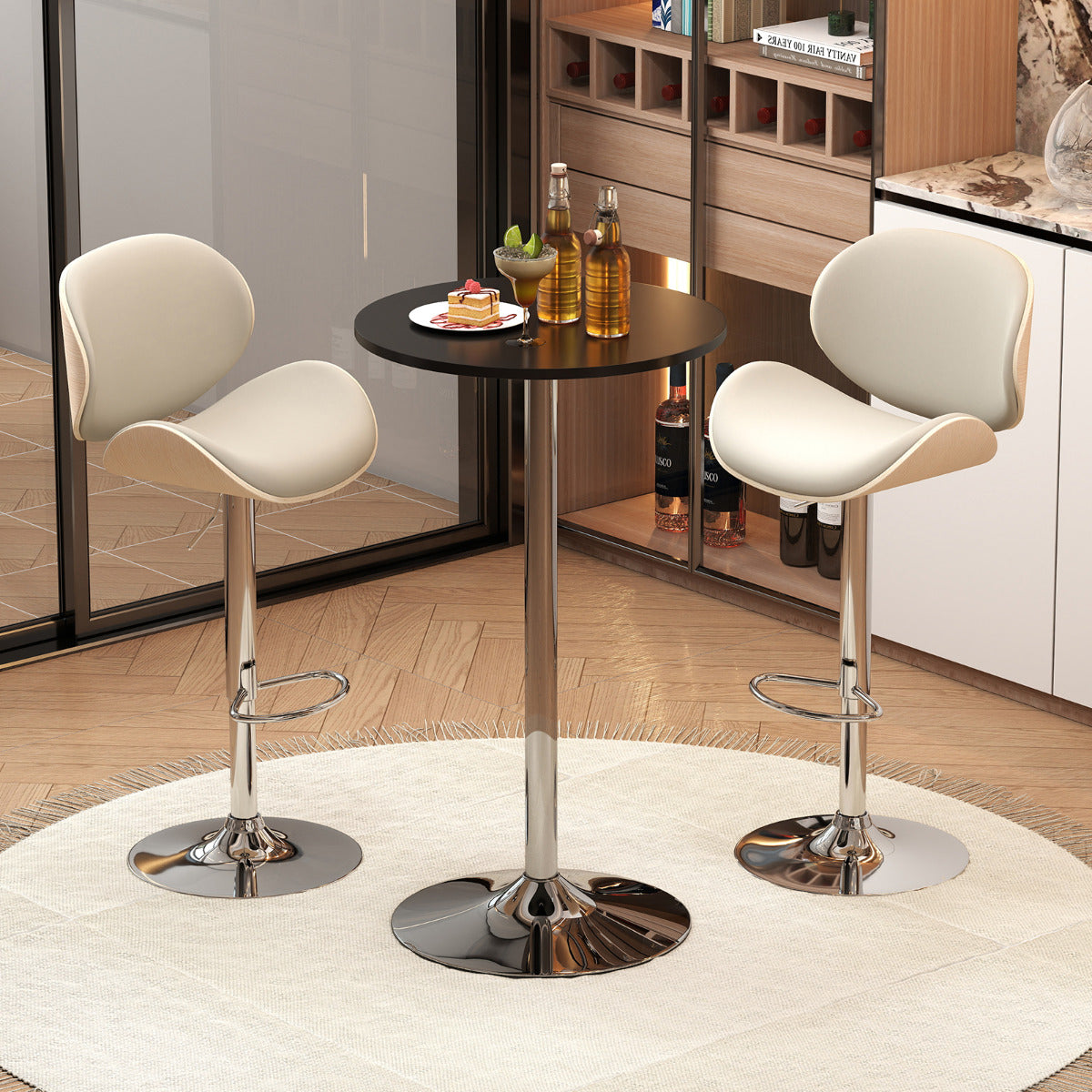 Round Bar Table with Silver Leg and Base for Home Bar-Black