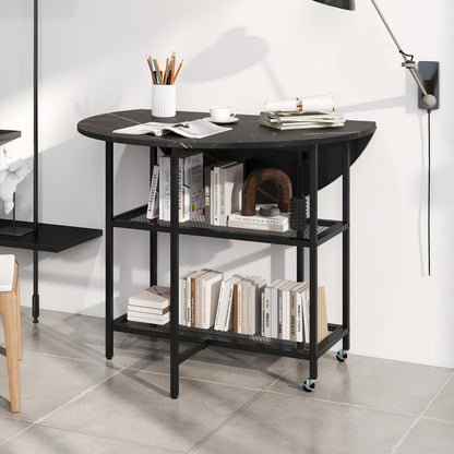 Round Kitchen Table Modern Dining Table with Drop Leaf Tabletop-Black