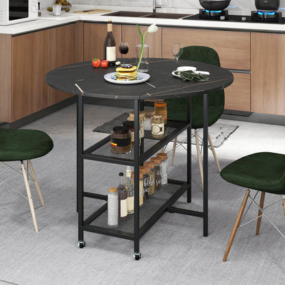 Round Kitchen Table Modern Dining Table with Drop Leaf Tabletop-Black