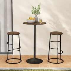 Round Top Pub and Bar Table with MDF Top and Base-2 Pieces-Rustic Brown