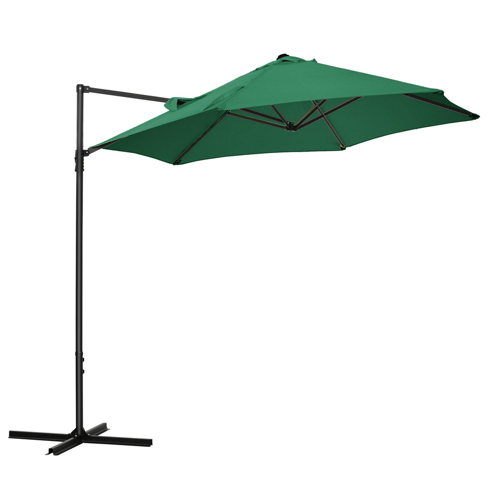 Outsunny 2.5M Garden Cantilever Parasol, Offset Roma Patio Umbrella Hanging Sun Shade Canopy Shelter with 360 Rotation and Cross Base, Green