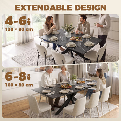 HOMCOM Extendable Dining Table Steel Cross Legs Steel Rails Space Saving Black