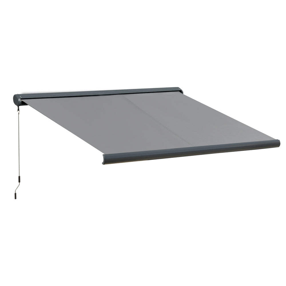 Outsunny 3.5 x 3m LED Light Full Cassette Case Electric Awning for Home Sun Shade with 40m Remote Controller, Grey