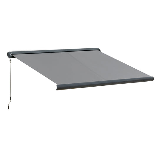 Outsunny 3.5 x 3m LED Light Full Cassette Case Electric Awning for Home Sun Shade with 40m Remote Controller, Grey