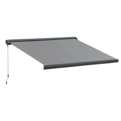 Outsunny 3.5x3m LED Light Full Cassette Case Electric/Manual Awning Door Window Sun Shade Patio Canopy Retractable w/ Remote Grey