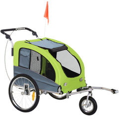 PawHut Dog Bike Trailer Pet Stroller Cart Carrier for Bicycle 360 degrees Rotatable with Reflectors 3 Wheels Hitch Coupler Push/ Pull/ Brake Water Resistant Green