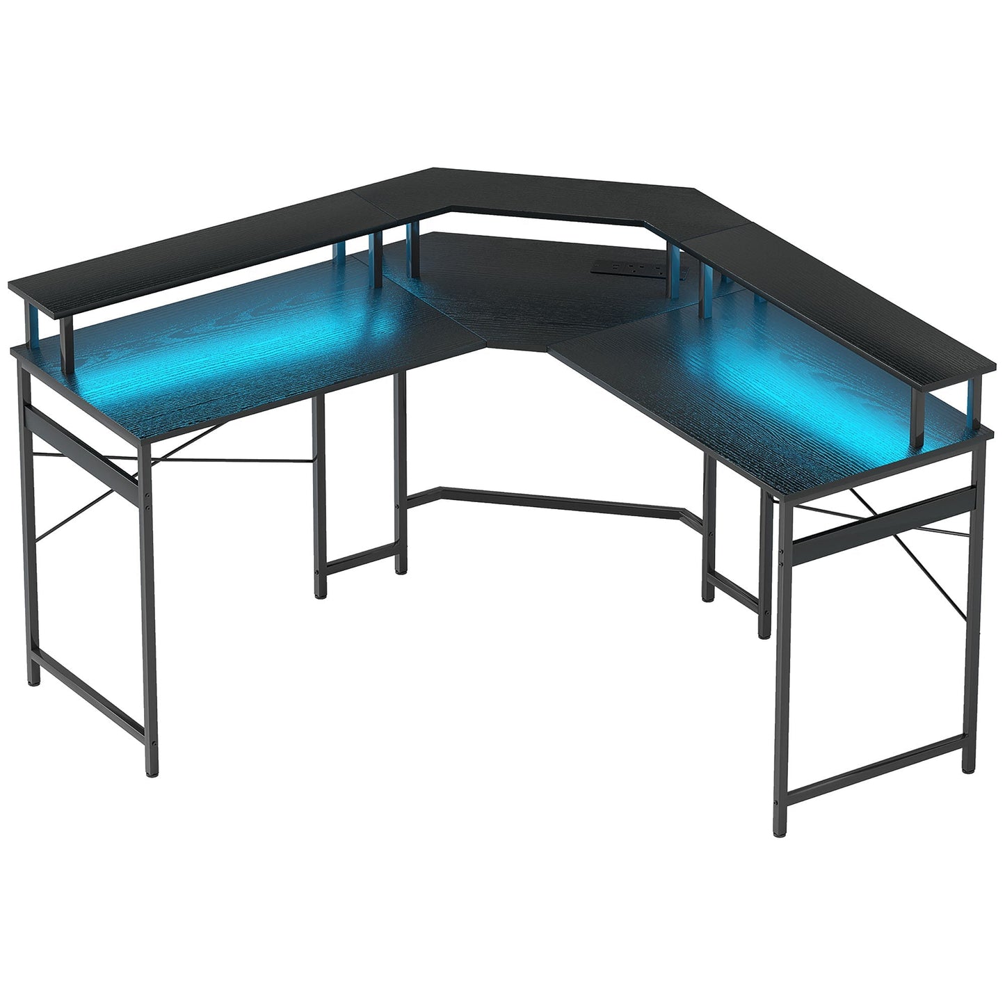 HOMCOM 'L' Shaped Work Desk, with LED Lights - Black