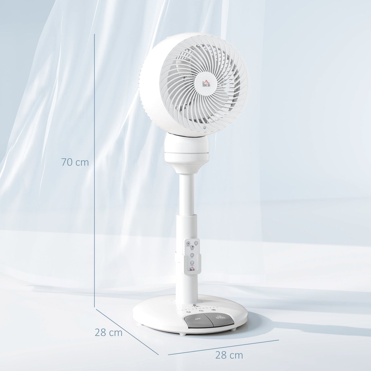 HOMCOM 9'' Air Circulator Fan 3 Speed 3 Mode, 70 degrees Oscillation 90 degrees Vertical Tilt, Remote Controller, for Living Room, Bedroom, Office, White
