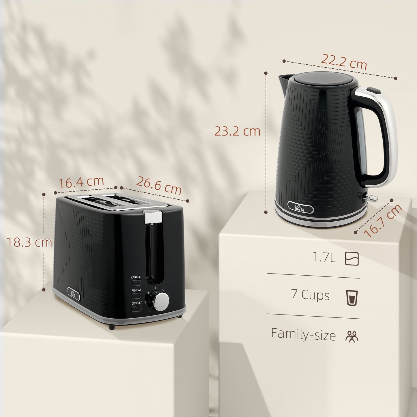 HOMCOM Modern Kettle and Toaster Set - Black