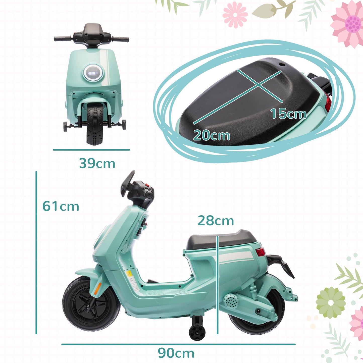AIYAPLAY 6V Ride on Motorbike, Kids Electric Motorbike w/ Headlights, Music, Training Wheels, for Ages 18-36 Months, Green
