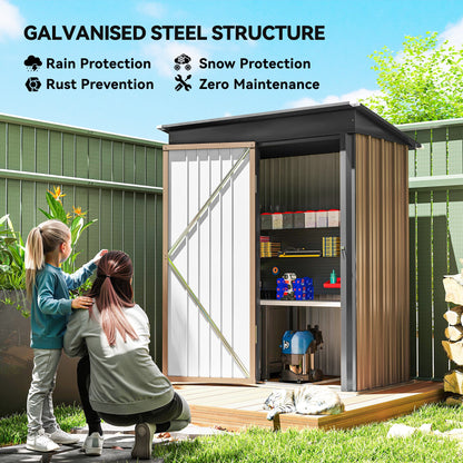 Outsunny 5 x 3ft Corrugated Steel Storage Shed, with Lock - Brown