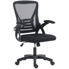 HOMCOM Office Chair, Mesh Desk Chair with Flip-up Armrests, Lumbar Support, Adjustable Height, Black