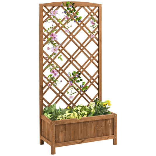 Outsunny Garden Planter with Trellis, Wooden Raised Bed for Garden with Lattice Trellis for Vegetables, Herbs and Flowers, Brown