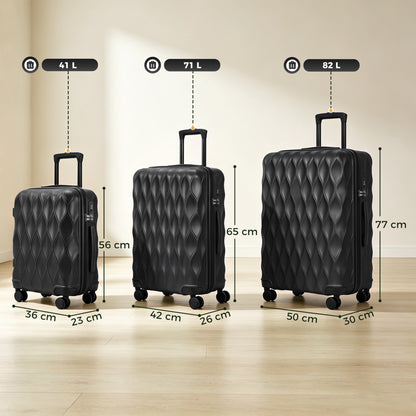 HOMCOM 3-Piece Suitcase Set, Hard Shell Carry On & Checked Luggage Set with TSA Lock, 20/24/28 Inch, Black