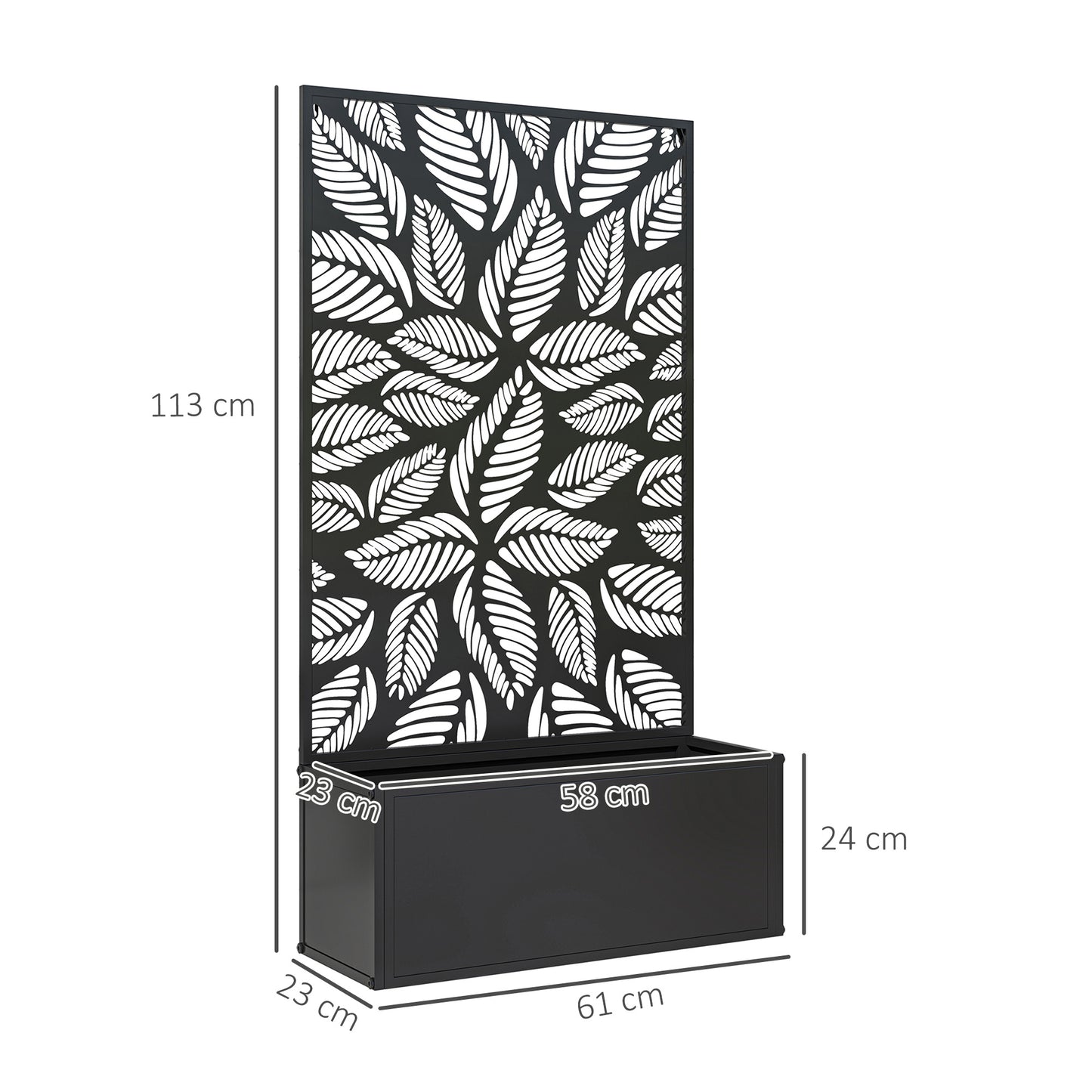 Outsunny Outdoor Metal Planter, with Back Trellis - Black