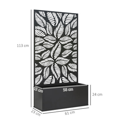 Outsunny Outdoor Metal Planter, with Back Trellis - Black