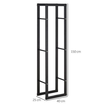 HOMCOM Metal Firewood Log Holder Tall Firewood Rack Indoor Outdoor Fireplace Wood Storage Shelf with Side Rails, Rust-Resistant, Black, 40W x 25D x 150H cm