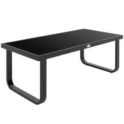Outsunny Outdoor Garden Coffee Table, Rectangle Metal Side Table with Tempered Glass Tabletop, Adjustable Foot Pads
