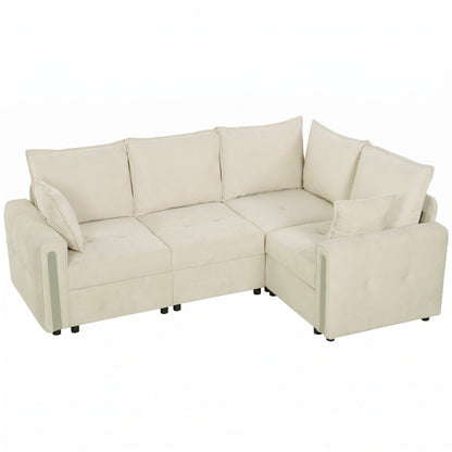 HOMCOM 228cm L Shaped Sofa with Lift-Up Storage, 3-Seater Sectional Sofa with Wide Deep Seat, Beige