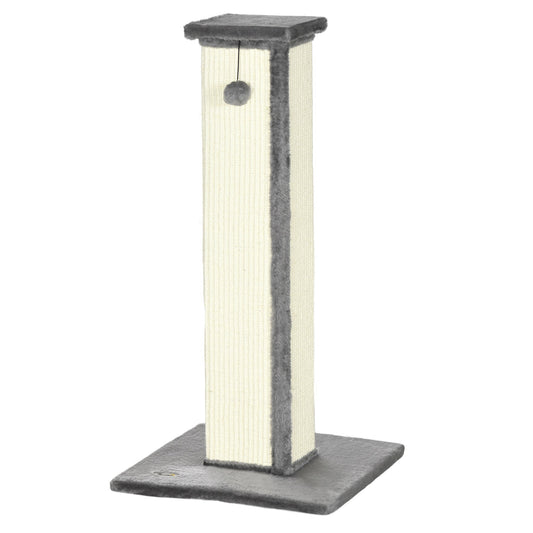 PawHut 81cm Cat Scratcher, Vertical Full Scratcher w/ Natural Sisal Rope, Hanging Ball, Soft Plush - Grey