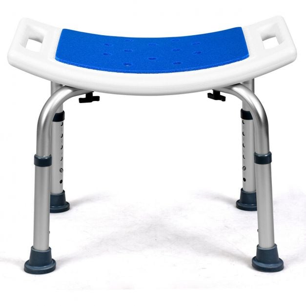 Shower Stool 6 Adjustable Heights Non-Slip Padded Blue Seat