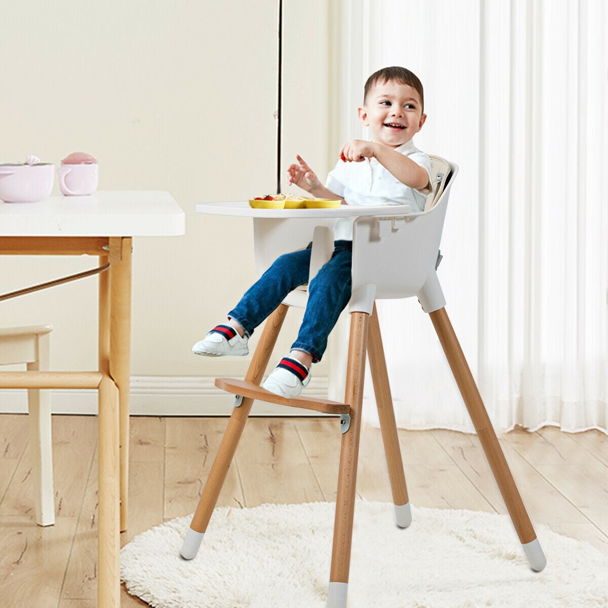 Dual Wooden Combination Modern Padded Highchair