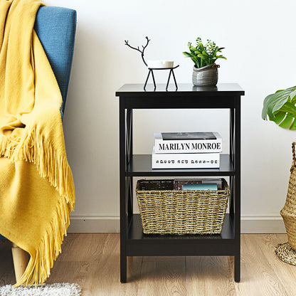 3-Tier Wooden Bedside Table Nightstand Storage Cabinets-Black