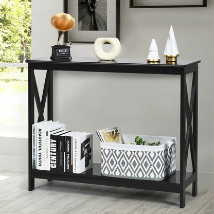 2 Tier Wooden Console Table-Black