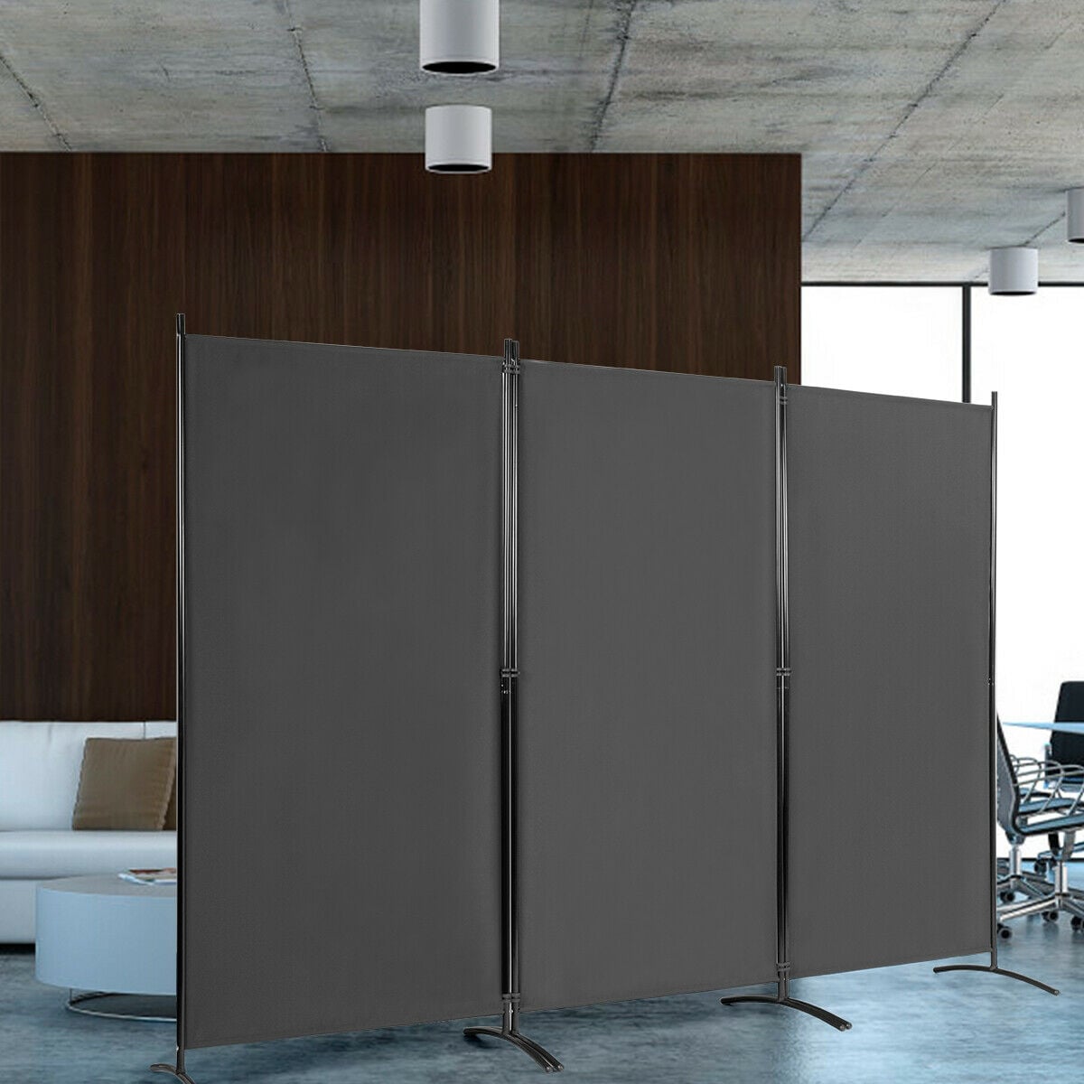  3 Panel Folding Room Divider-Grey