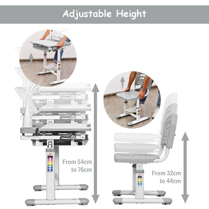 Height Adjustable Kids Study Desk Table Chair Set with Lamp-Grey