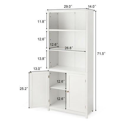 3-Shelf Bookcase with Double Doors & Adjustable Shelves & Cabinet-White