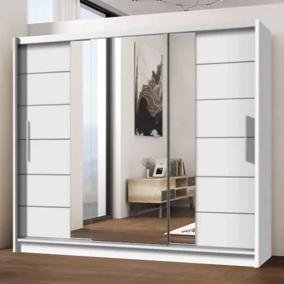 Louane 3 Door Sliding 250cm Wardrobe with Mirror - White