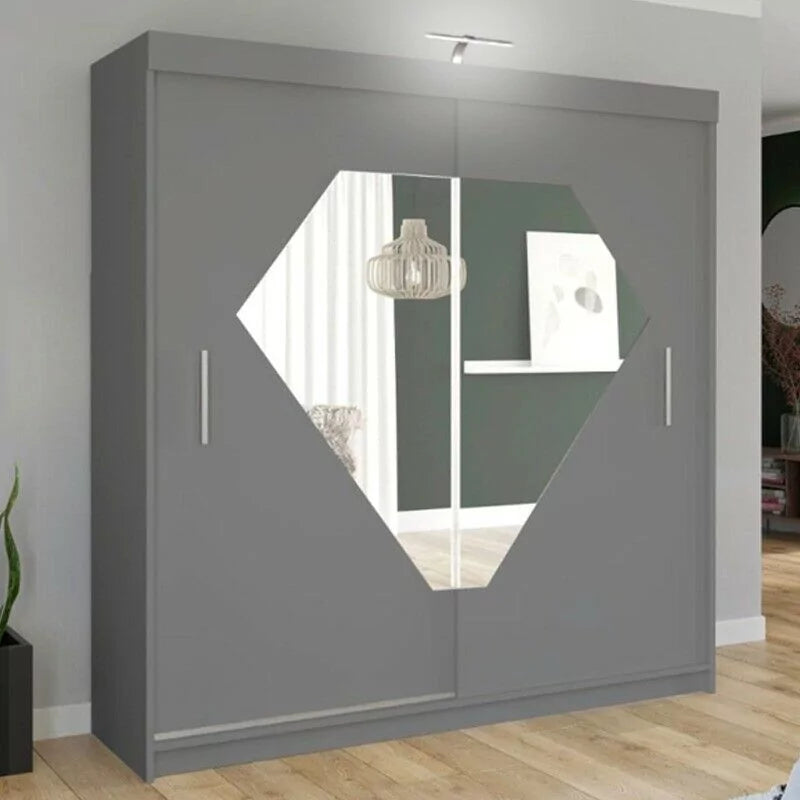 Diamond Sliding Door Wardrobe - Grey, White, Black - 150cm and 203cm