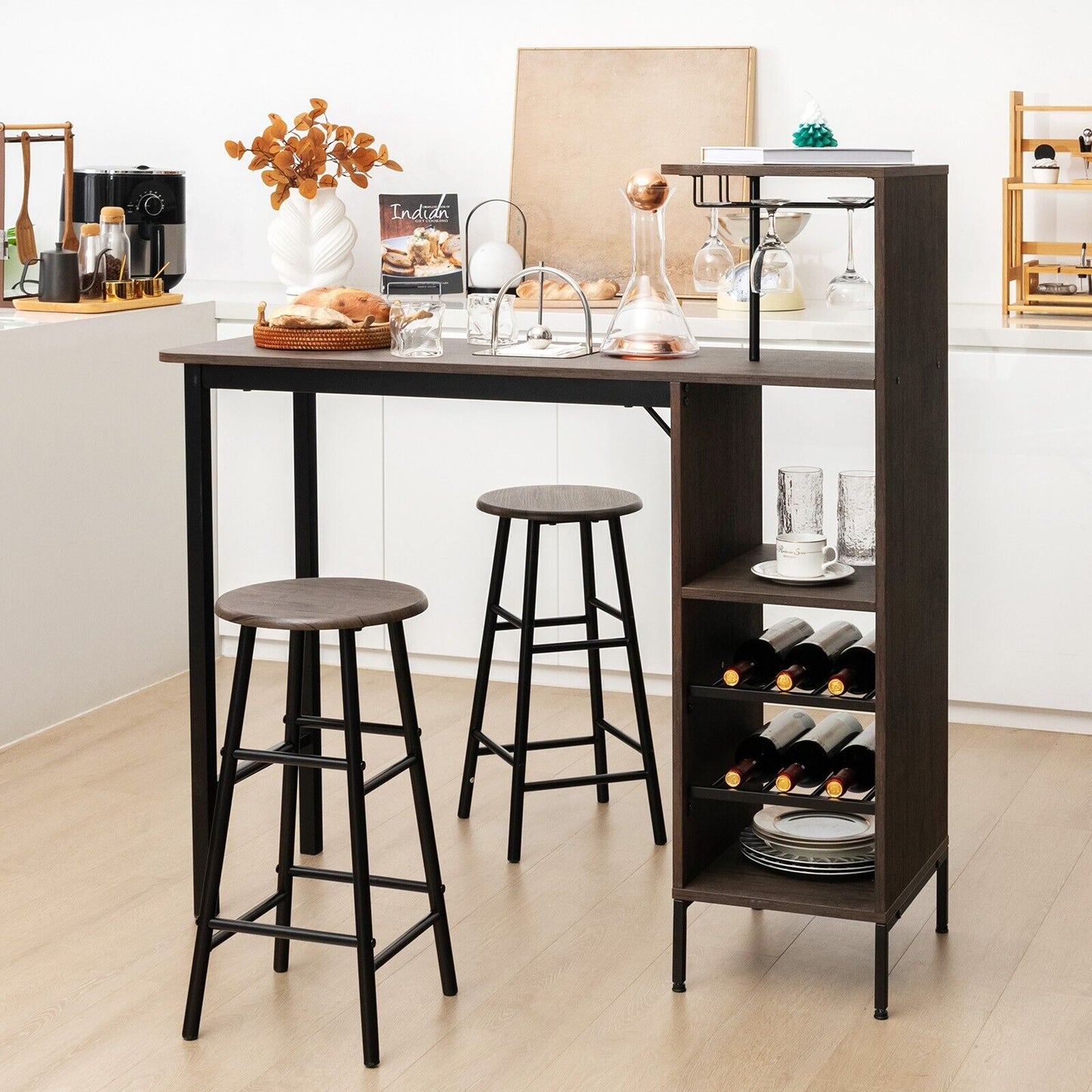 Counter Height Dining Table Set for Bistro Living Room-Brown