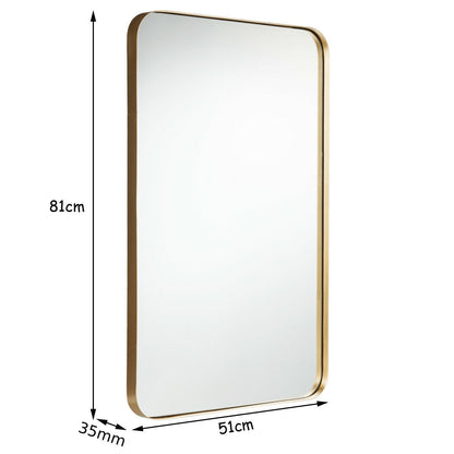 Bathroom Wall Mirror with Rounded Corner for Washroom-Golden