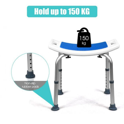 Shower Stool 6 Adjustable Heights Non-Slip Padded Blue Seat