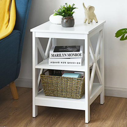 3-Tier Wooden Bedside Table Nightstand Storage Cabinets-White