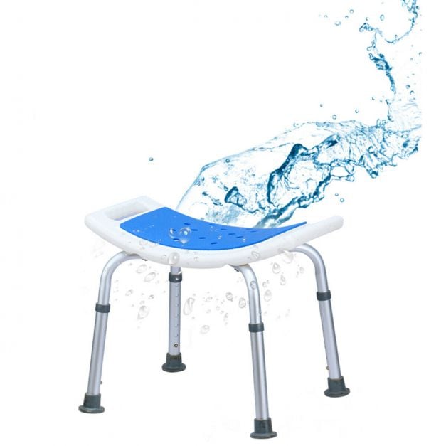 Shower Stool 6 Adjustable Heights Non-Slip Padded Blue Seat