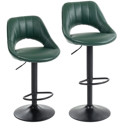 HOMCOM Set of Two Faux Leather Bar Stools - Dark Green