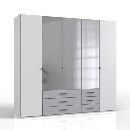 BONN 5 Door Wardrobe White and Grey 225cm