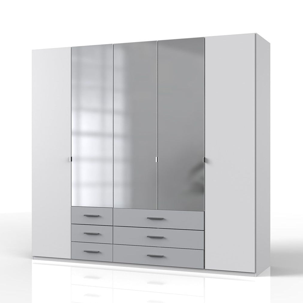 BONN 5 Door Wardrobe White and Grey 225cm