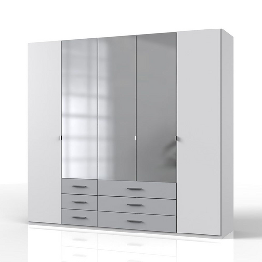 BONN 5 Door Wardrobe White and Grey 225cm
