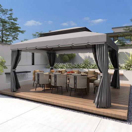 Outsunny 3 x 4m Aluminium Garden√Ç Gazebo, Marquee Canopy Shelter Pavilion Party Tent with Nets and Curtains for Garden and Deck, Dark Grey