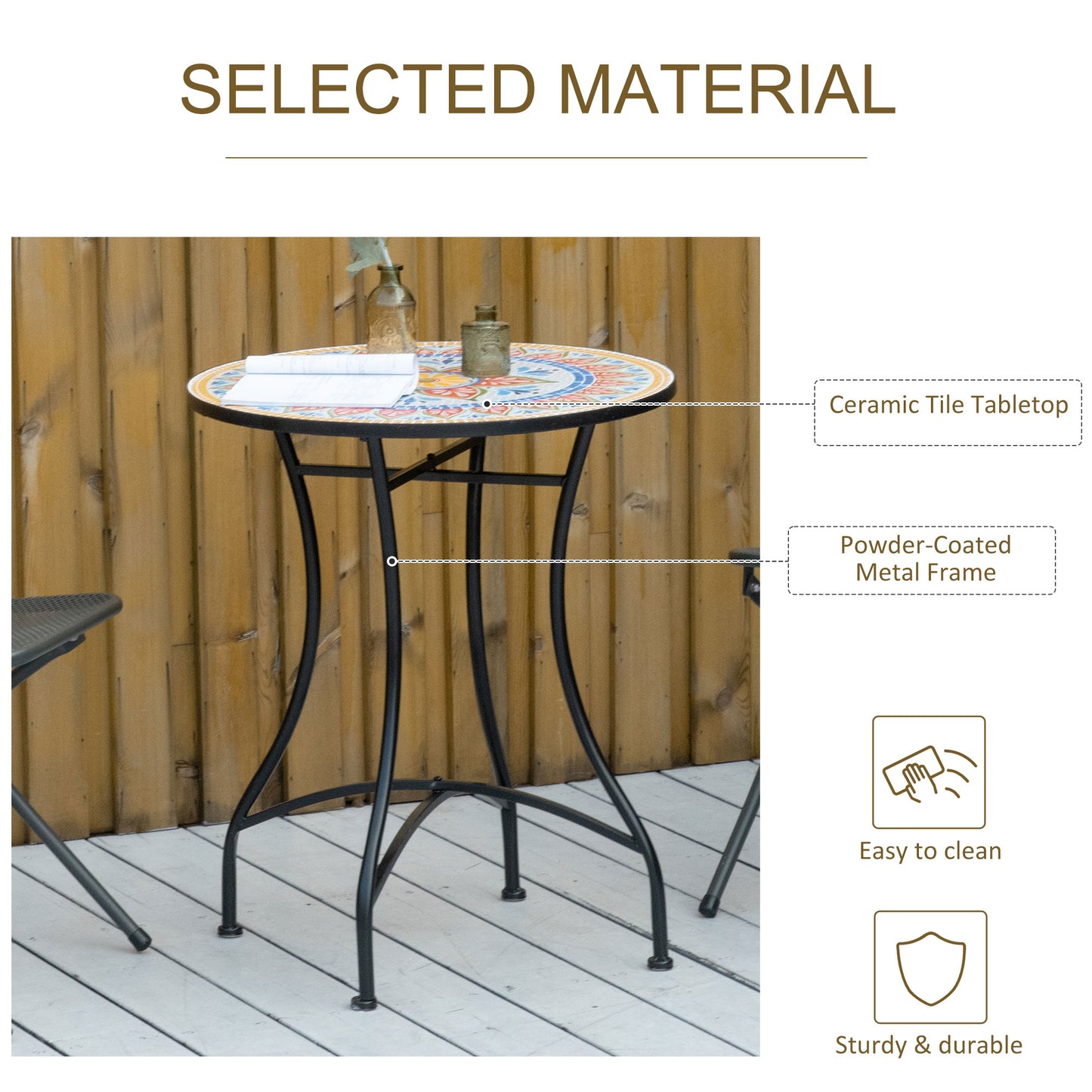 Outsunny _60cm Mosaic Outdoor Patio Table - Red