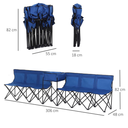 مقعد رياضي قابل للطي بستة مقاعد من Outsunny مع حقيبة تبريد وحقيبة حمل للتخييم والنزهات الخارجية - أزرق
