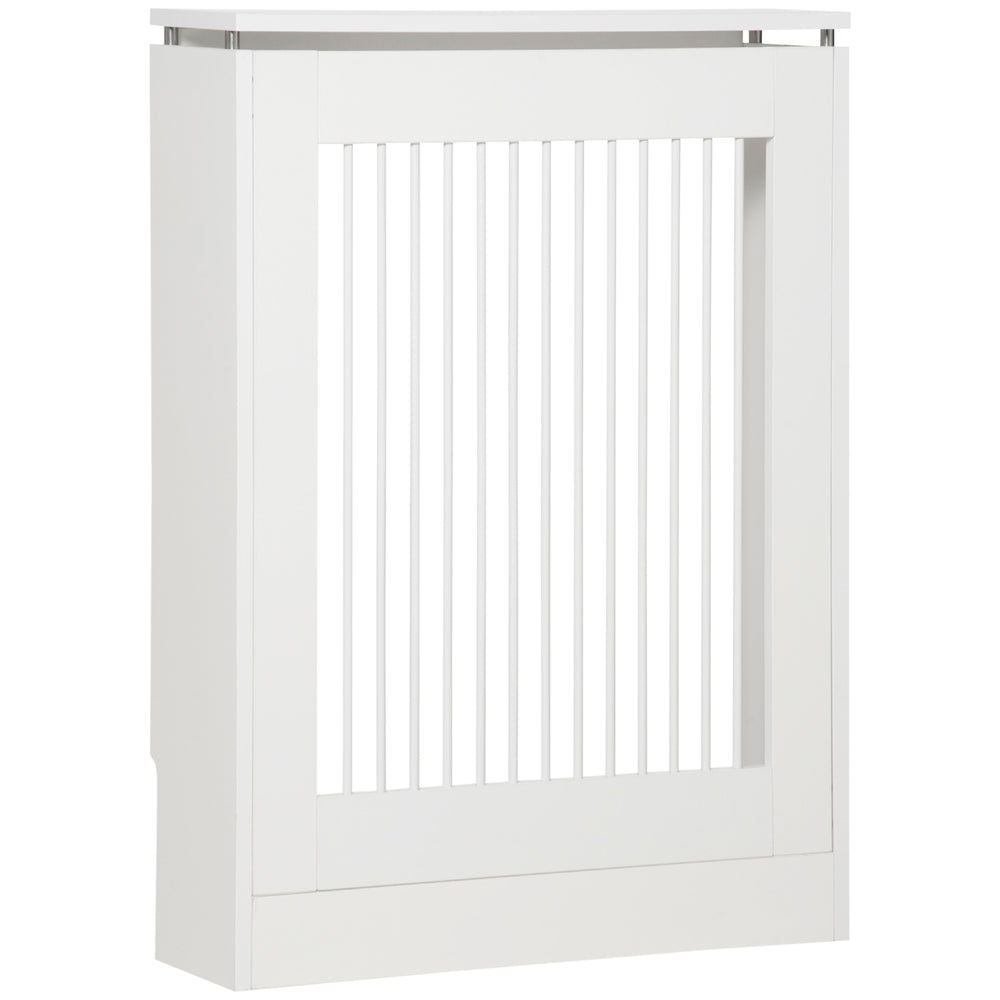 HOMCOM Radiator Cover Vertical Slatted Grille Heater Cover Top Shelf MDF Steel for Heat Circulation 60 x 18 x 84 cm White