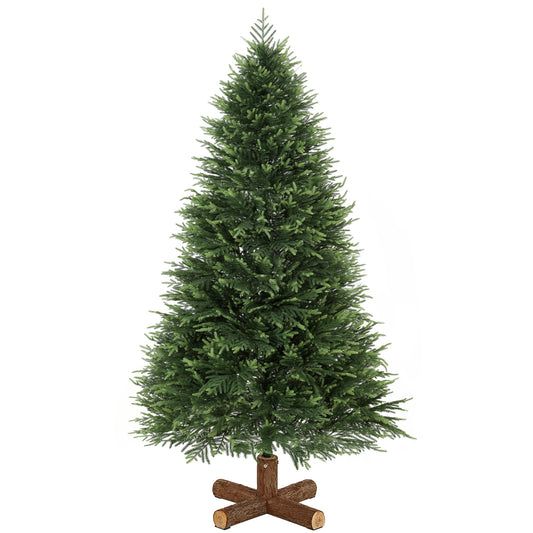HOMCOM 7ft Artificial Christmas Tree, Hinged Xmas Tree with Realistic 1071 PE & PVC Branch Tips, Fir Wood Base, Green